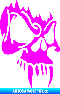 Samolepka Lebka 010 pravá s upířími zuby Fluorescentní růžová