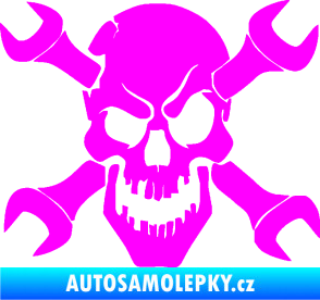 Samolepka Lebka 015 levá zkřížené klíče Fluorescentní růžová