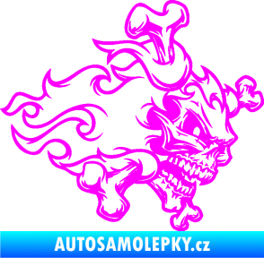 Samolepka Lebka 022 pravá kosti v plamenech Fluorescentní růžová