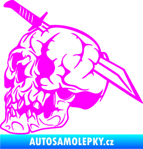 Samolepka Lebka 031 levá probodnutá nožem Fluorescentní růžová