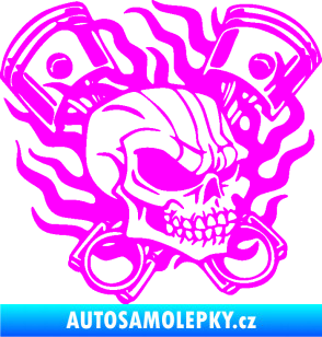 Samolepka Lebka 048 pravá písty a plameny Fluorescentní růžová