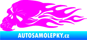Samolepka Lebka 050 levá v plamenech Fluorescentní růžová