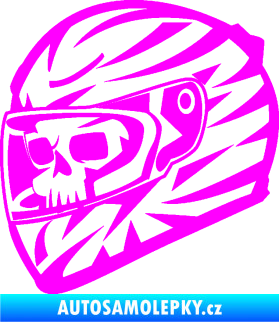 Samolepka Lebka s motohelmou 001 levá Fluorescentní růžová