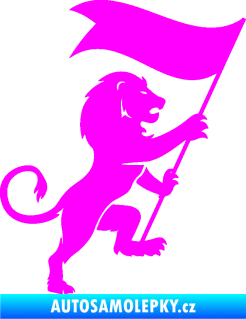 Samolepka Lev heraldika 005 pravá s praporem Fluorescentní růžová