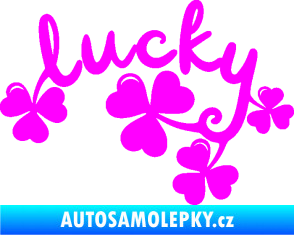 Samolepka Lucky nápis štěstí se čtyřlístky Fluorescentní růžová