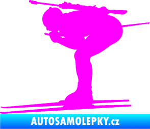 Samolepka Lyžař 028 levá - biatlon Fluorescentní růžová