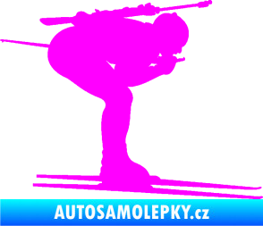 Samolepka Lyžař 028 pravá - biatlon Fluorescentní růžová