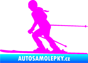 Samolepka Lyžařka 002 levá sjezd Fluorescentní růžová