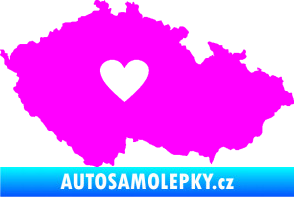 Samolepka Mapa České republiky 002 srdce Fluorescentní růžová