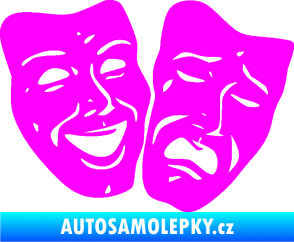Samolepka Masky tváře 001 pravá veselý a smutný Fluorescentní růžová