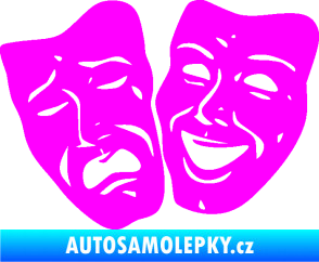 Samolepka Masky tváře 001 levá veselý a smutný Fluorescentní růžová