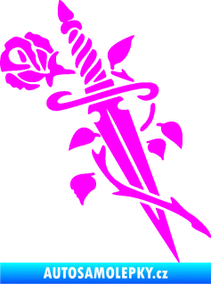 Samolepka Meč s růží pravá Fluorescentní růžová