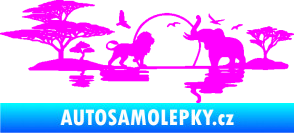 Samolepka Motiv Afrika levá -  zvířata u vody Fluorescentní růžová