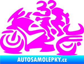Samolepka Motorkář 009 levá se spolujezdcem Fluorescentní růžová