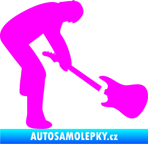Samolepka Music 007 pravá rocker s kytarou Fluorescentní růžová