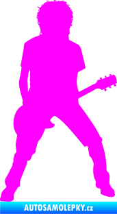 Samolepka Music 010 pravá rocker s kytarou Fluorescentní růžová