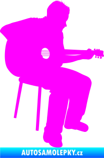 Samolepka Music 012 pravá  kytarista Fluorescentní růžová