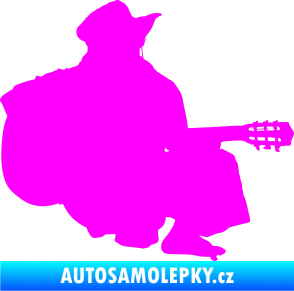 Samolepka Music 014 pravá hráč na kytaru Fluorescentní růžová