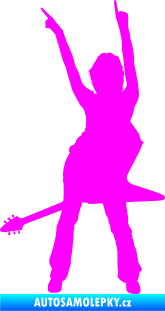 Samolepka Music 016 levá rockerka s kytarou Fluorescentní růžová