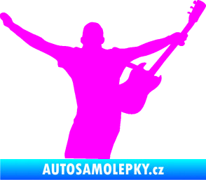 Samolepka Music 024 pravá kytarista rocker Fluorescentní růžová
