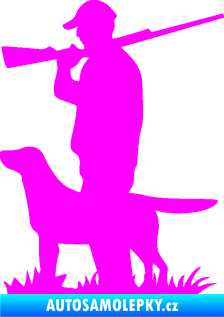 Samolepka Myslivec 005 levá se psem na lovu Fluorescentní růžová