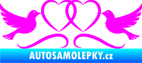 Samolepka Novomanželé 002 holubičky se srdíčky Fluorescentní růžová