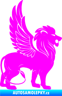 Samolepka Okřídlený lev 001 pravá mytické zvíře Fluorescentní růžová