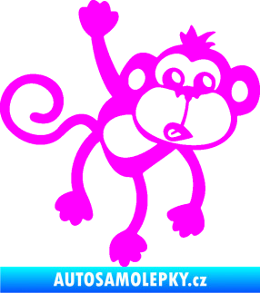 Samolepka Opice 005 pravá visí za ruku Fluorescentní růžová
