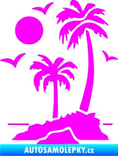 Samolepka Ostrov 002 levá palmy a moře Fluorescentní růžová