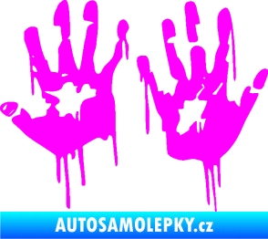 Samolepka Otisk rukou 001 levá krvavý Fluorescentní růžová