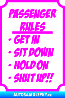 Samolepka Passenger rules nápis pravidla pro cestující Fluorescentní růžová