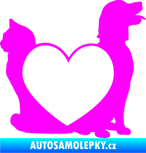 Samolepka Pejsek a kočička love pravá Fluorescentní růžová