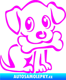 Samolepka Pes 076 pravá štěnátko s kostičkou Fluorescentní růžová