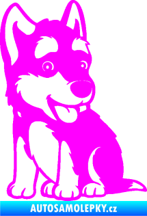 Samolepka Pes 195 levá Husky štěňátko Fluorescentní růžová