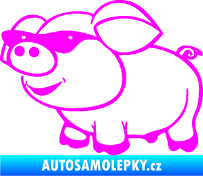 Samolepka Prase 006 levá frajer v brýlích Fluorescentní růžová