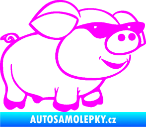 Samolepka Prase 006 pravá frajer v brýlích Fluorescentní růžová