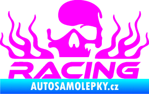 Samolepka Racing nápis s lebkou levá Fluorescentní růžová