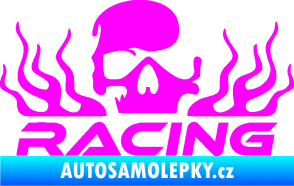 Samolepka Racing nápis s lebkou pravá Fluorescentní růžová