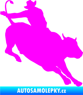 Samolepka Rodeo 001 pravá  kovboj s býkem Fluorescentní růžová
