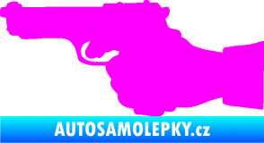 Samolepka Ruka s pistolí 001 levá ruce vzhůru Fluorescentní růžová