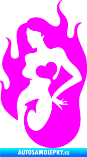 Samolepka Sexy žena 004 levá s ďáblem v těle Fluorescentní růžová