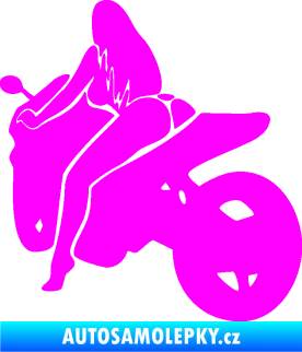 Samolepka Sexy žena na motorce levá Fluorescentní růžová