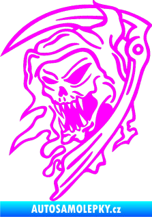 Samolepka Smrtková levá s kosou Fluorescentní růžová