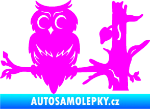 Samolepka Sova 005 levá na větvi Fluorescentní růžová
