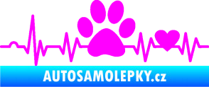 Samolepka Srdeční tep 005 pravá tlapka a srdíčko Fluorescentní růžová