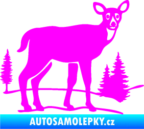 Samolepka Srna 002 pravá s krajinou Fluorescentní růžová