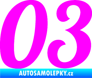 Samolepka Startovní číslo 03 typ 3 Fluorescentní růžová