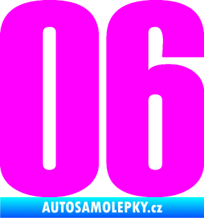 Samolepka Startovní číslo 06 typ 2   Fluorescentní růžová