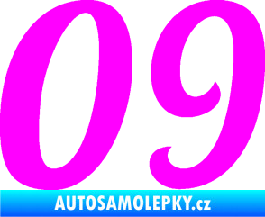 Samolepka Startovní číslo 09 typ 3  Fluorescentní růžová