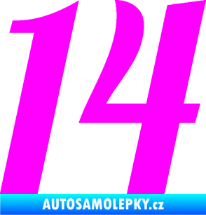 Samolepka Startovní číslo 14 typ 3      Fluorescentní růžová